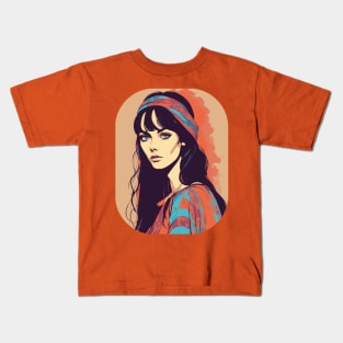 Fashion hippie girl blue eyes portrait Kids T-Shirt